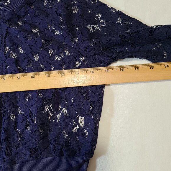 Beautees Girls Blue Lace Bomber Jacket Size 7 Floral Zip-Up Lightweight Layer - Picture 4 of 6